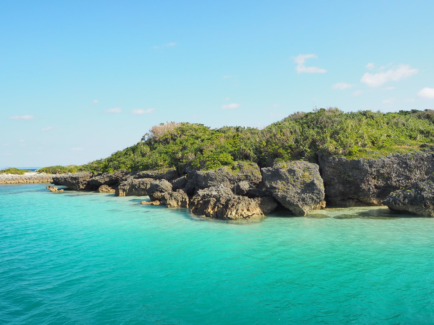 View of Kudaka Island, Okinawa, Japan, and turquoise blue sea